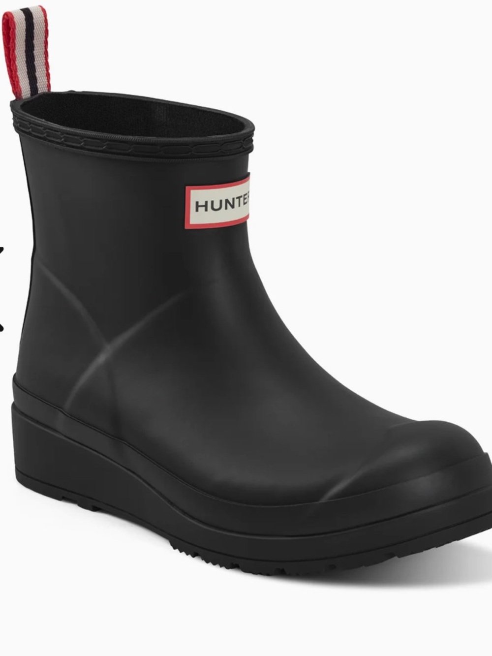 Hunter Black Short Rain Boot with Red Logo Accent